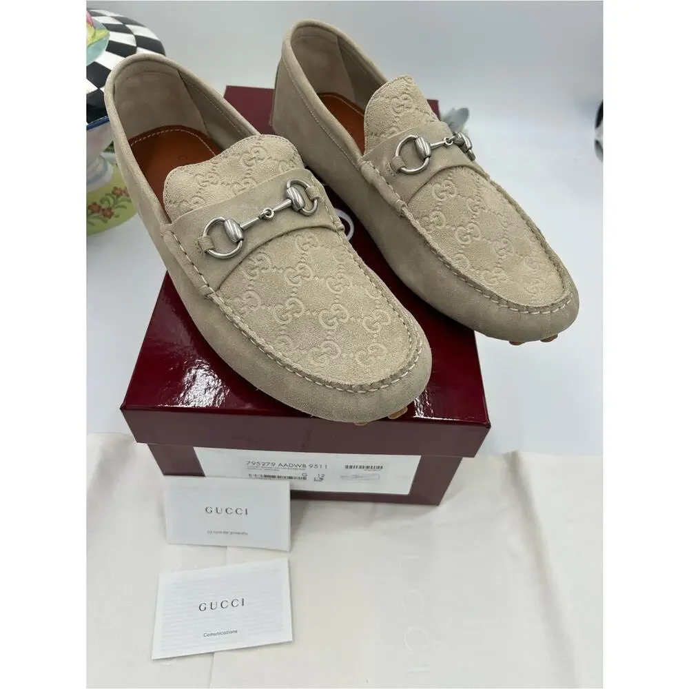 Men's Gucci GG embossed suede Driver loafers size 12 fits 12.5 US made in Italy